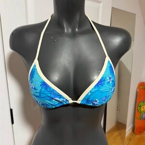 Blue Floral Triangle Bikini Top